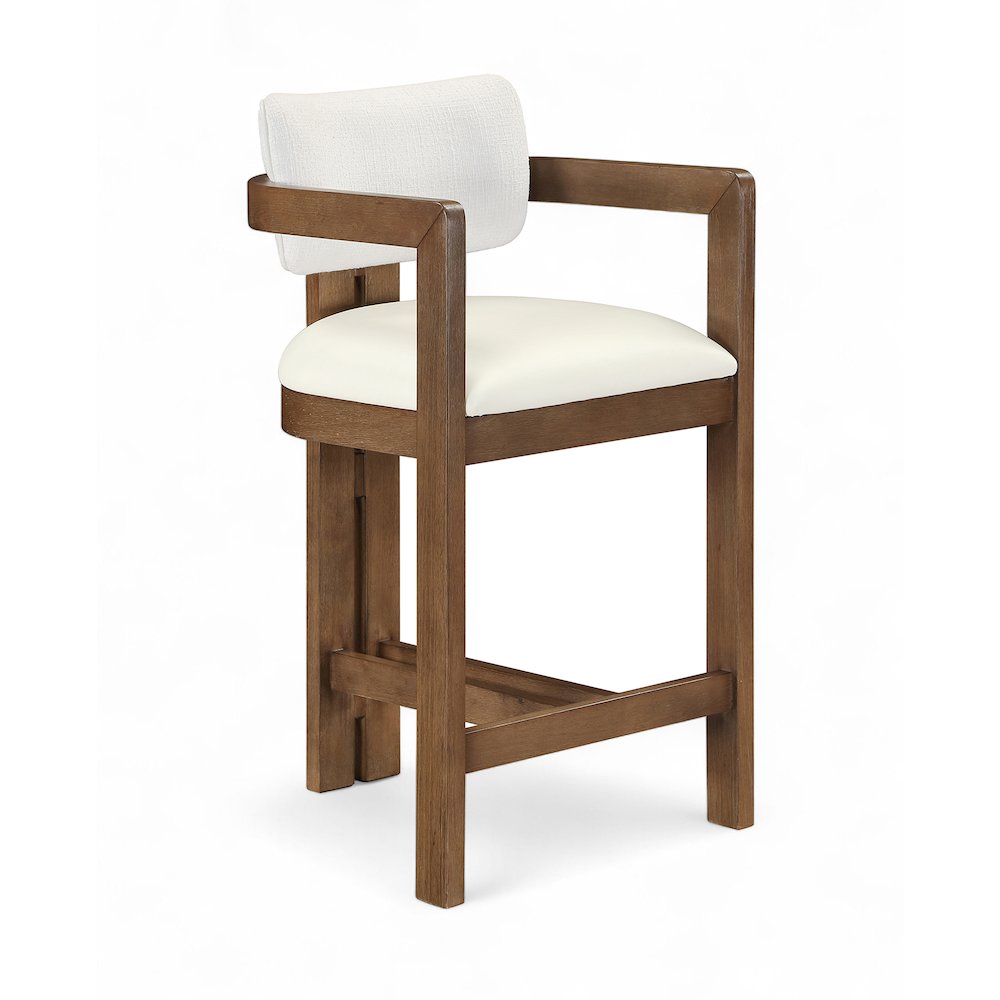 Ravina Cream Vegan Leather and Linen Textured Fabric Upholstered Counter Stool