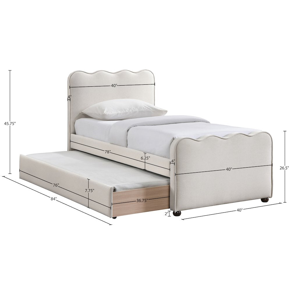 Gatsby Cream Mohair Velvet Upholstered Twin Trundle Bed