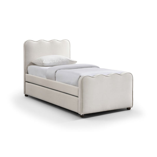 Gatsby Cream Mohair Velvet Upholstered Twin Trundle Bed