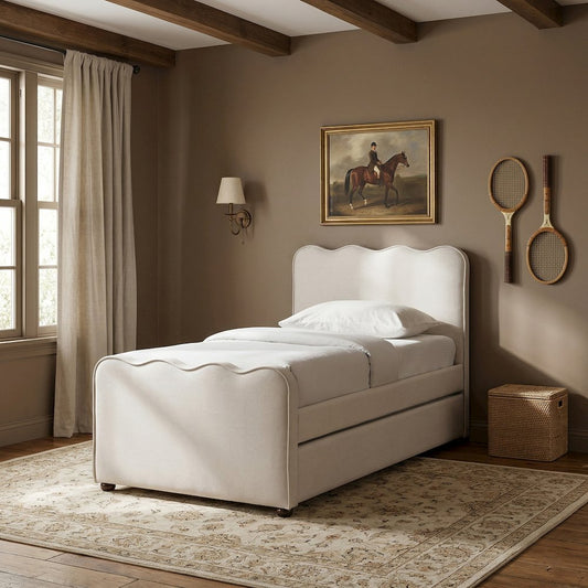 Gatsby Cream Mohair Velvet Upholstered Twin Trundle Bed