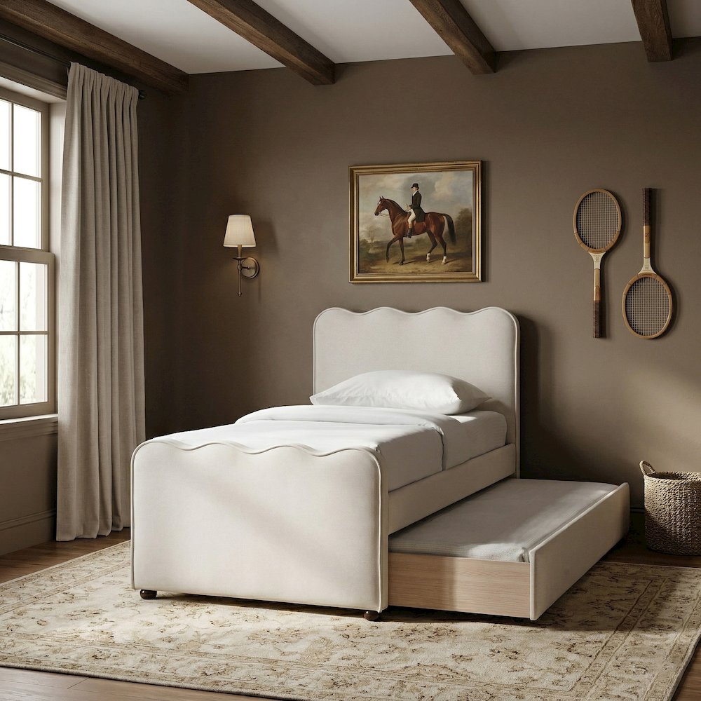 Gatsby Cream Mohair Velvet Upholstered Twin Trundle Bed
