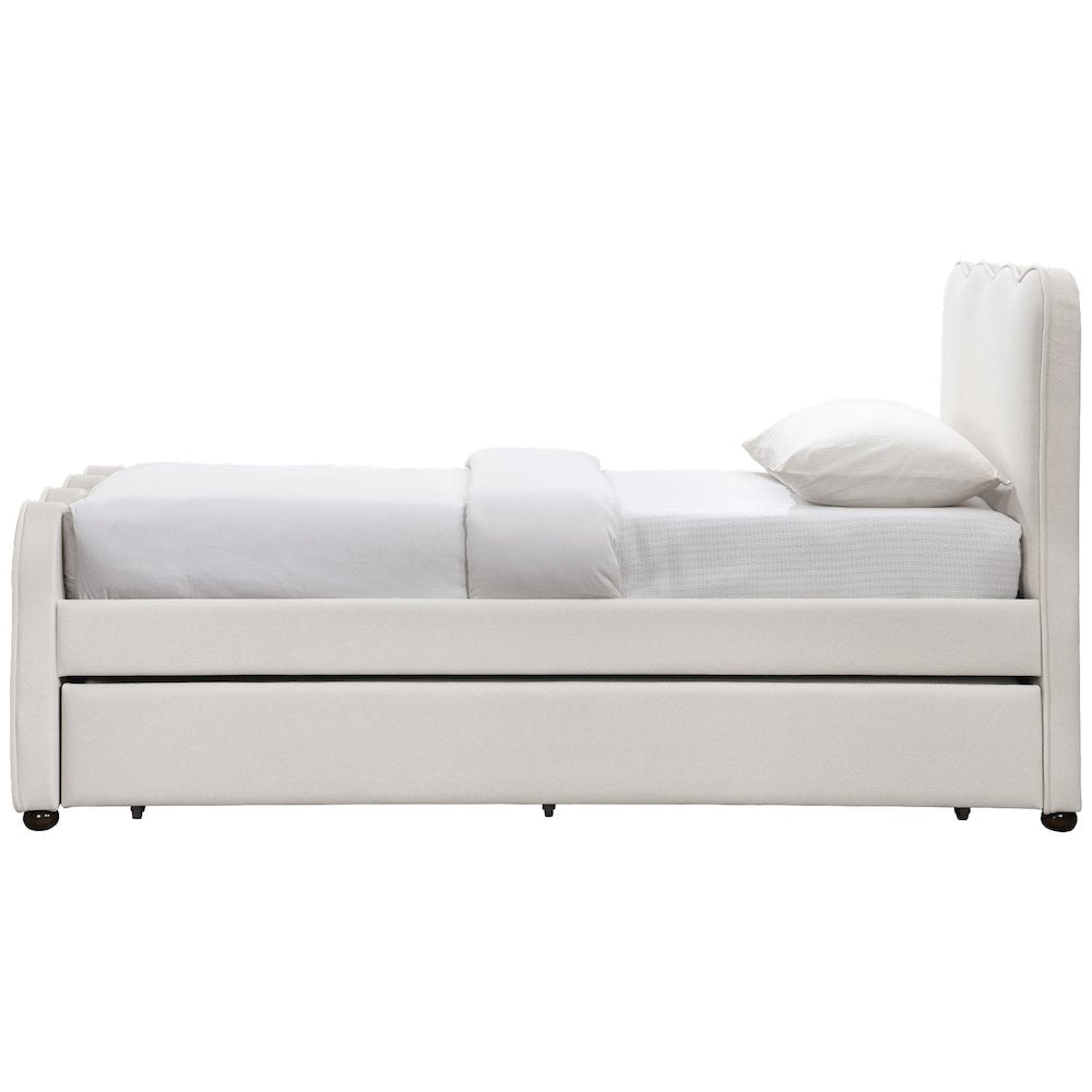 Gatsby Cream Mohair Velvet Upholstered Twin Trundle Bed