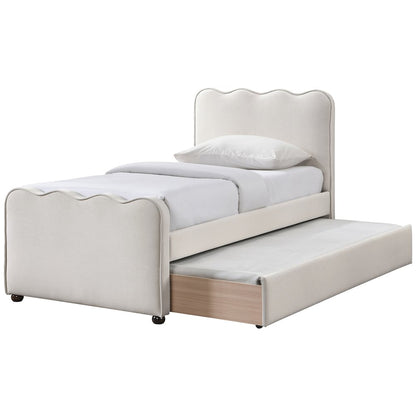 Gatsby Cream Mohair Velvet Upholstered Twin Trundle Bed