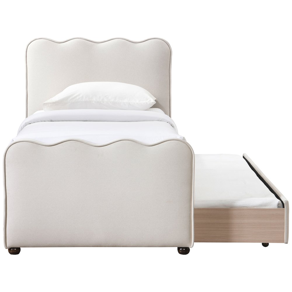 Gatsby Cream Mohair Velvet Upholstered Twin Trundle Bed
