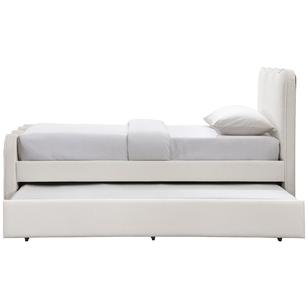 Gatsby Cream Mohair Velvet Upholstered Twin Trundle Bed