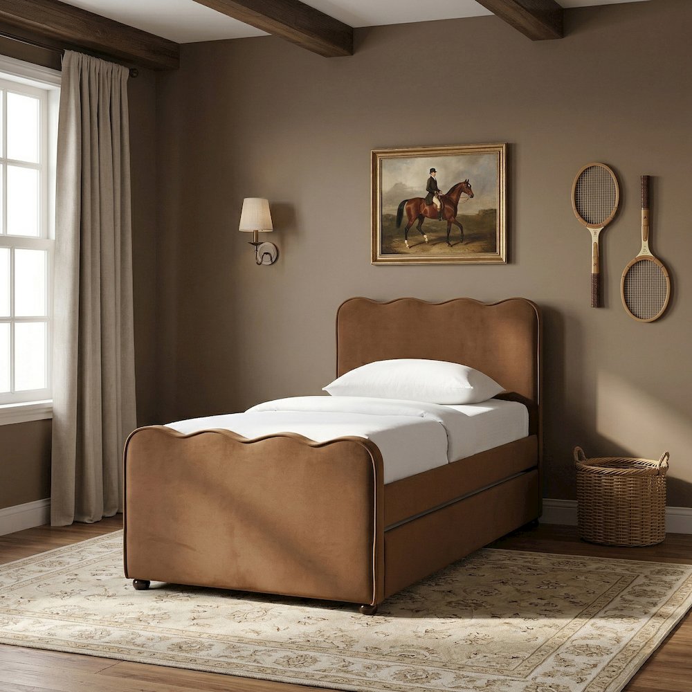 Gatsby Saddle Mohair Velvet Upholstered Twin Trundle Bed