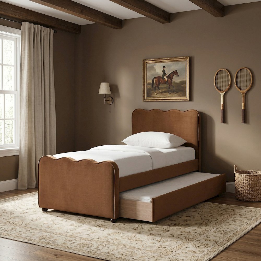 Gatsby Saddle Mohair Velvet Upholstered Twin Trundle Bed