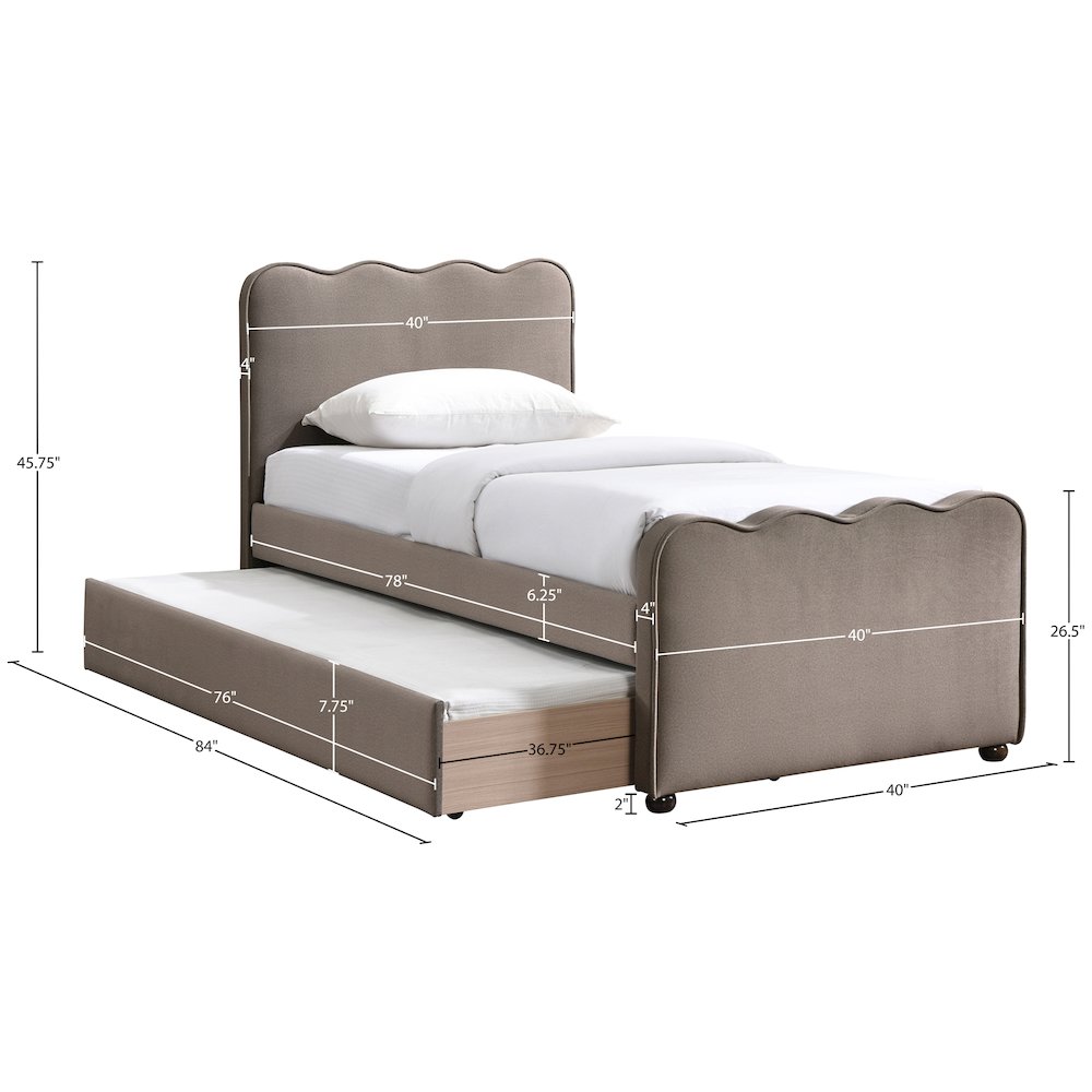 Gatsby Taupe Mohair Velvet Upholstered Twin Trundle Bed