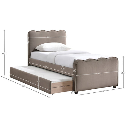 Gatsby Taupe Mohair Velvet Upholstered Twin Trundle Bed