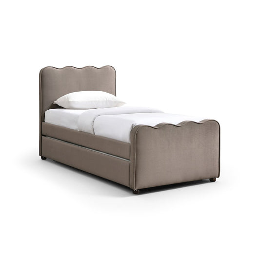 Gatsby Taupe Mohair Velvet Upholstered Twin Trundle Bed