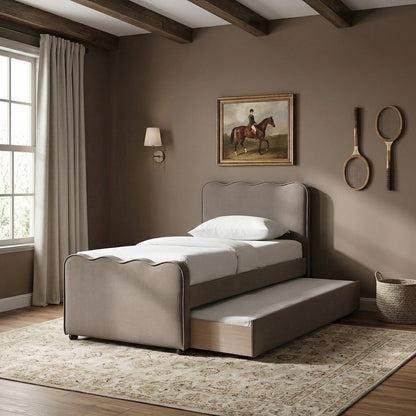 Gatsby Taupe Mohair Velvet Upholstered Twin Trundle Bed