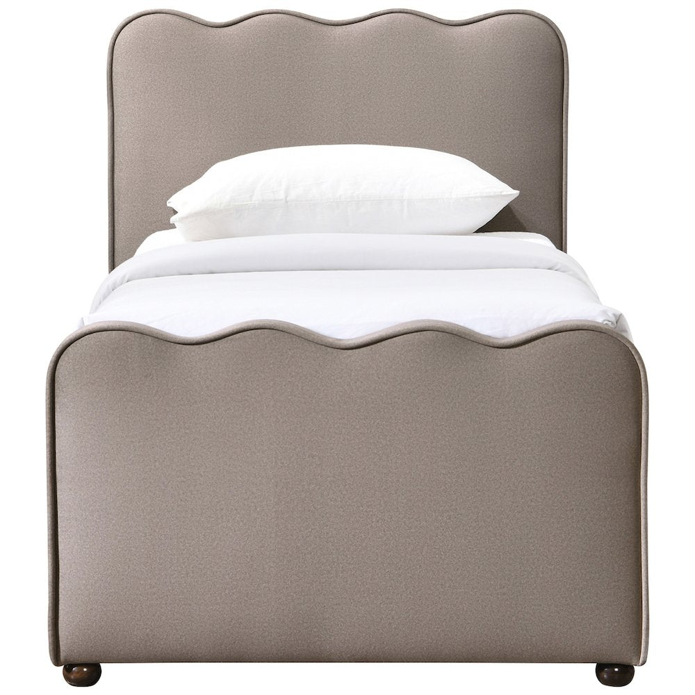 Gatsby Taupe Mohair Velvet Upholstered Twin Trundle Bed