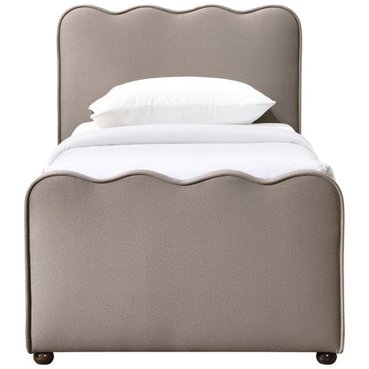 Gatsby Taupe Mohair Velvet Upholstered Twin Trundle Bed