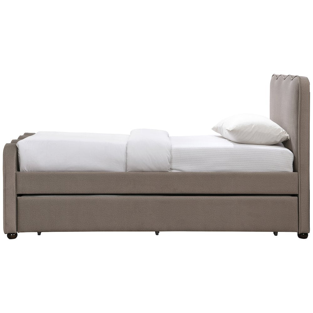 Gatsby Taupe Mohair Velvet Upholstered Twin Trundle Bed