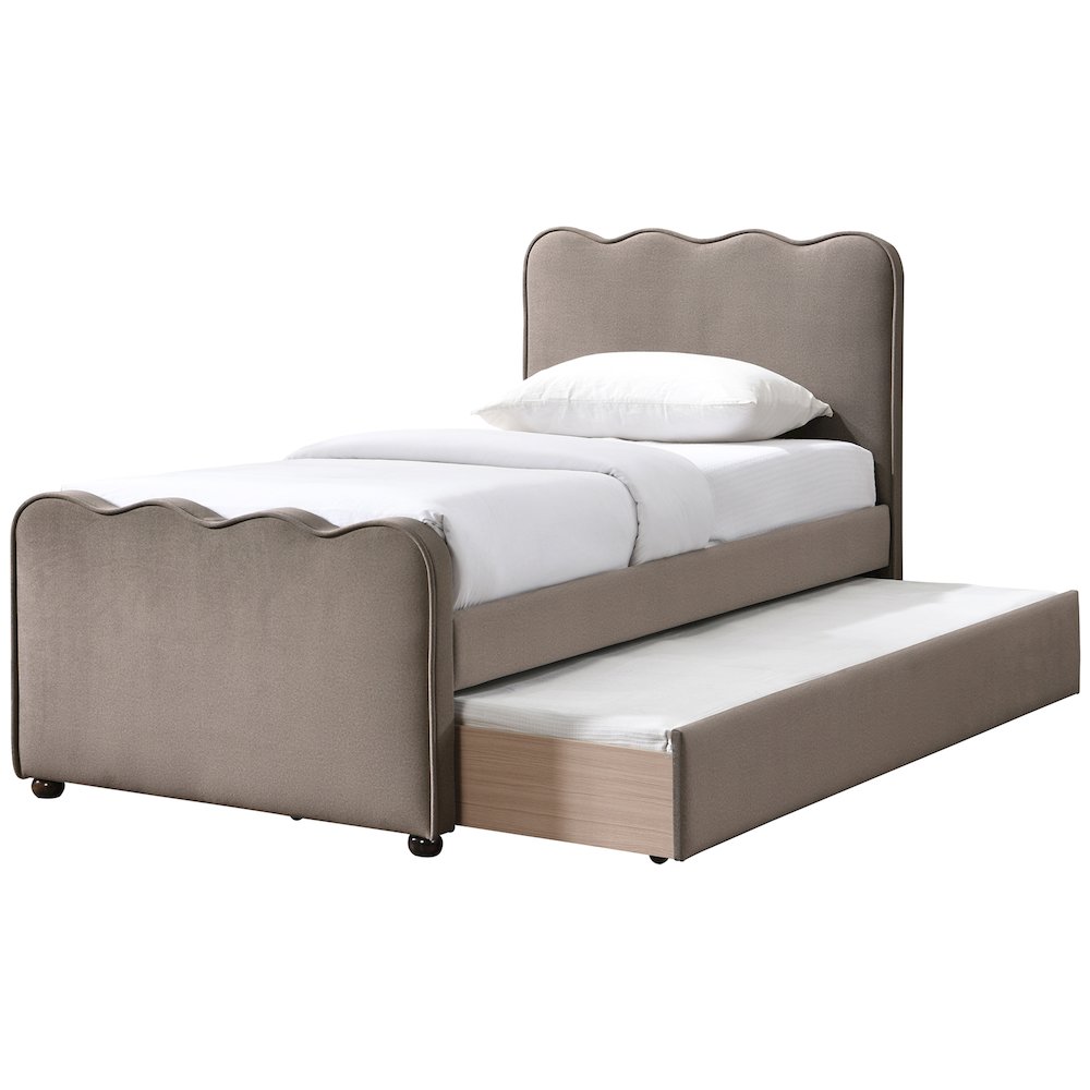 Gatsby Taupe Mohair Velvet Upholstered Twin Trundle Bed