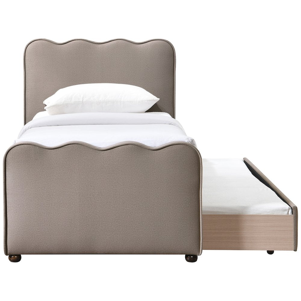 Gatsby Taupe Mohair Velvet Upholstered Twin Trundle Bed