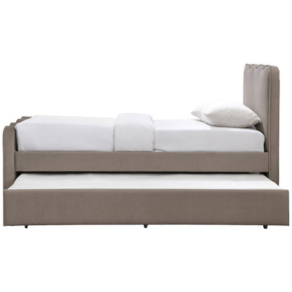 Gatsby Taupe Mohair Velvet Upholstered Twin Trundle Bed