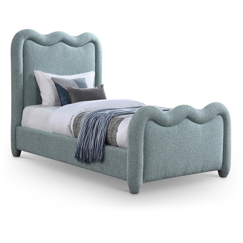 Gavin Blue Chenille Fabric Twin Bed