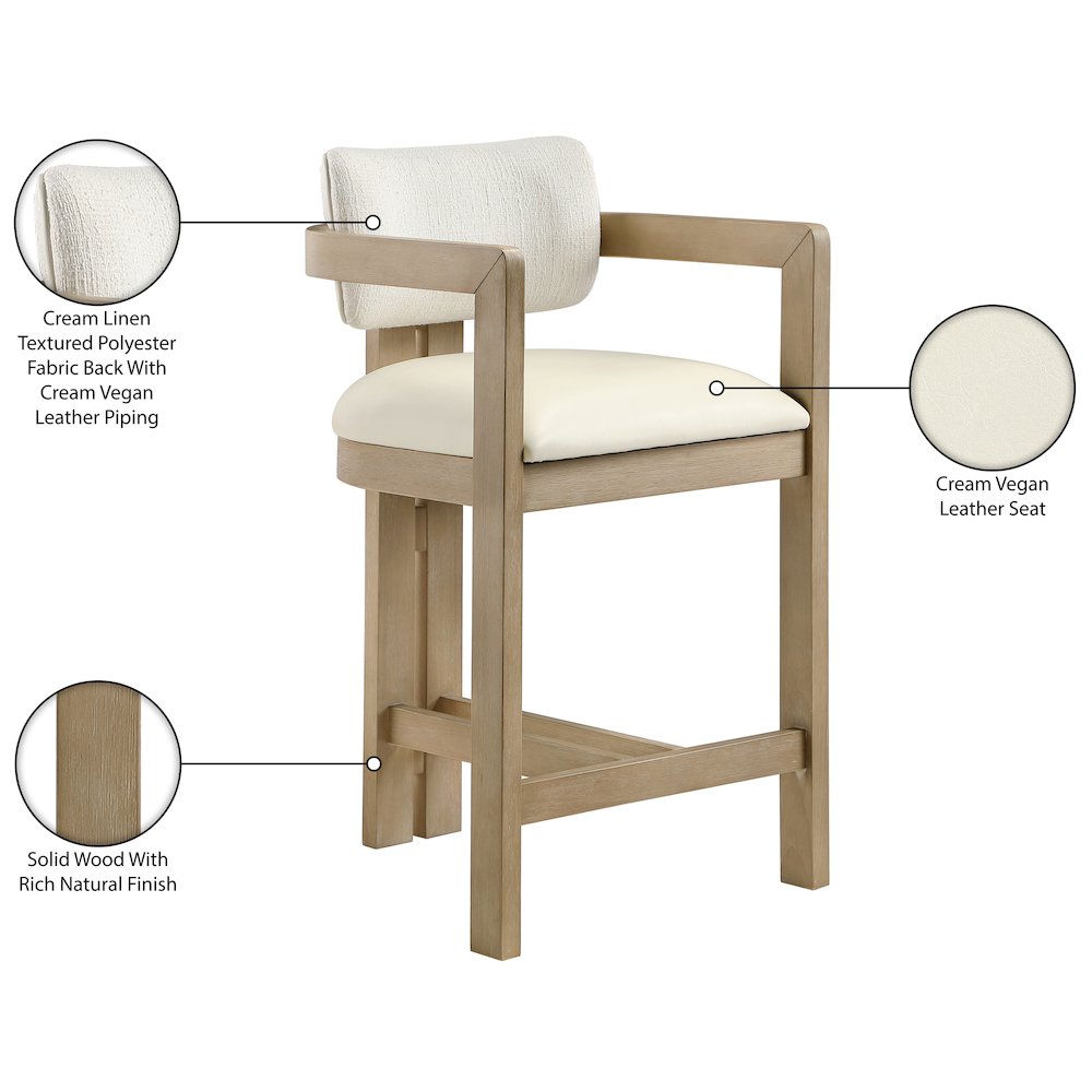 Ravina Cream Vegan Leather and Linen Textured Fabric Upholstered Counter Stool