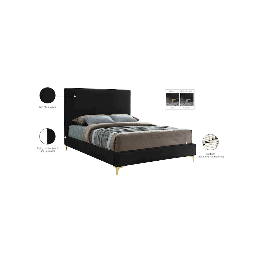 Geri Black Velvet Queen Bed