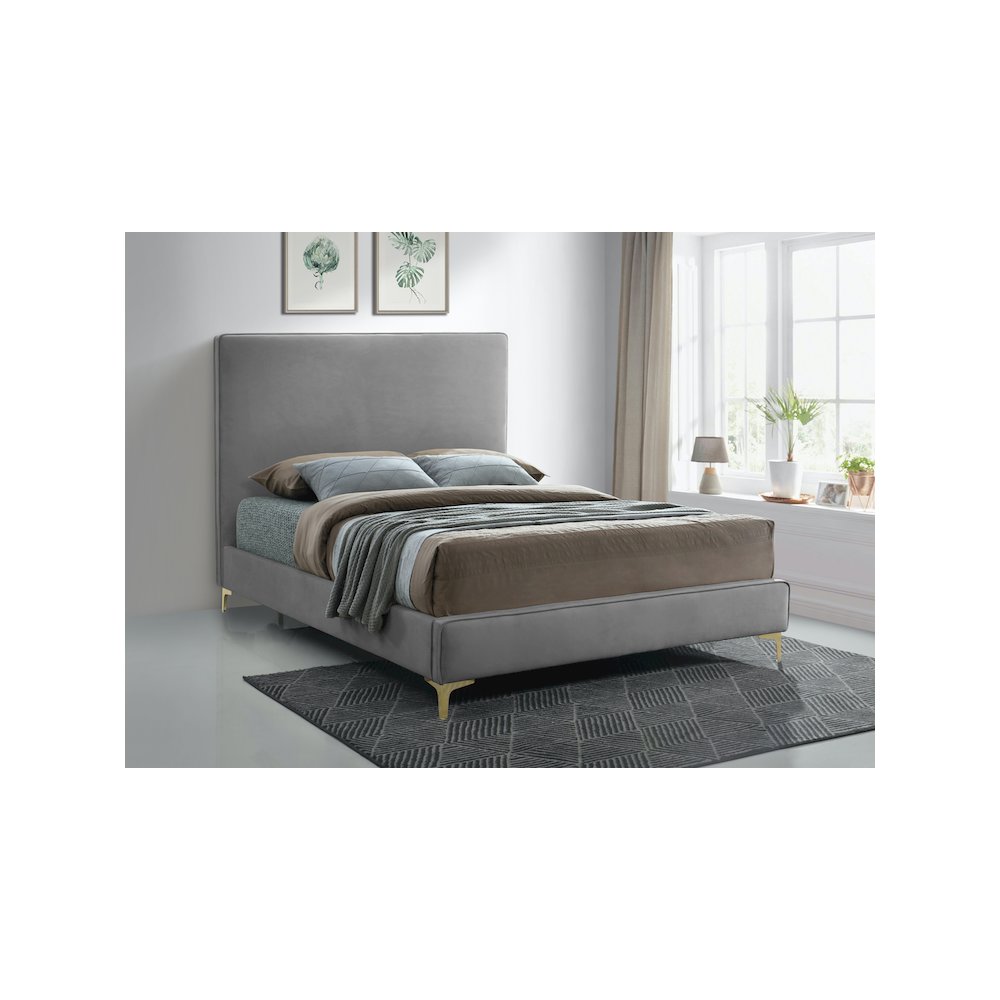 Geri Grey Velvet King Bed