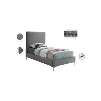 Geri Grey Velvet Twin Bed