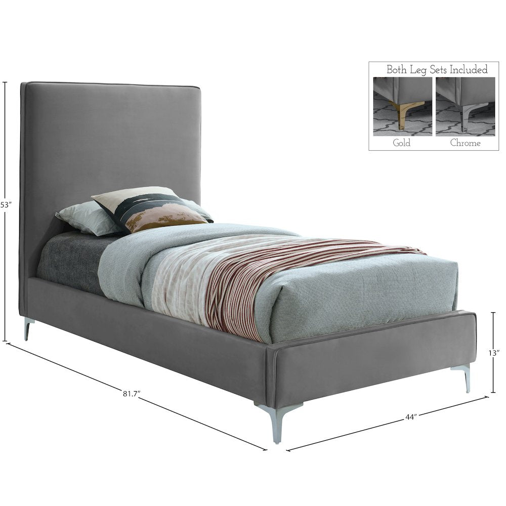 Geri Grey Velvet Twin Bed