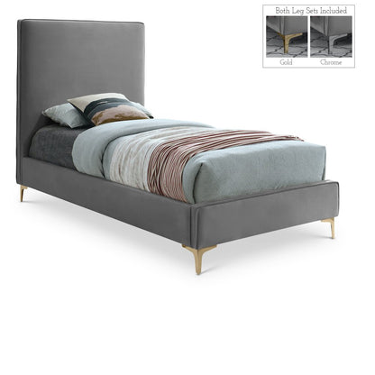 Geri Grey Velvet Twin Bed