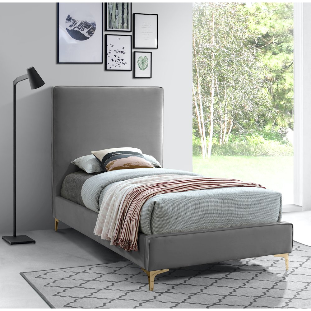 Geri Grey Velvet Twin Bed