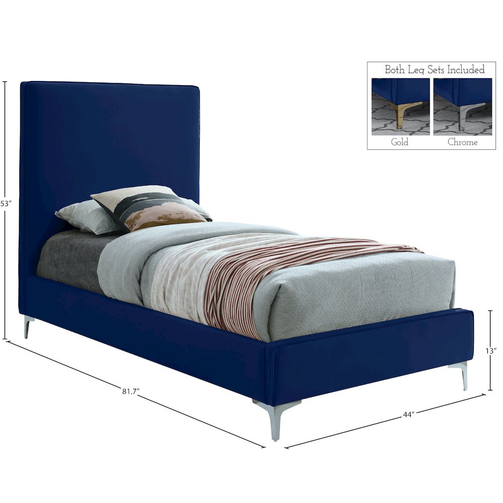 Geri Navy Velvet Twin Bed