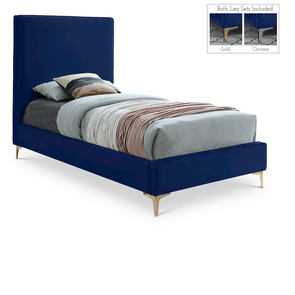 Geri Navy Velvet Twin Bed