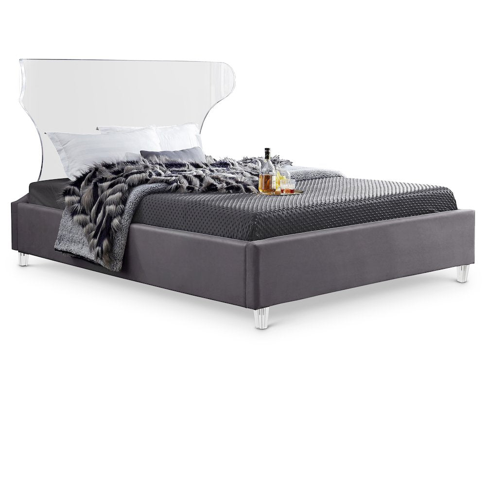 Ghost Grey Velvet Full Bed