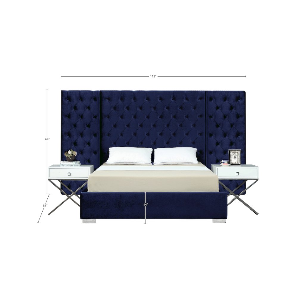 Grande Navy Velvet Queen Bed