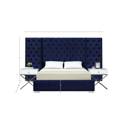 Grande Navy Velvet Queen Bed