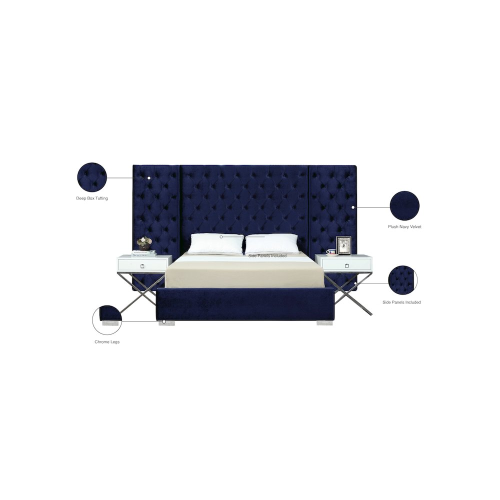 Grande Navy Velvet Queen Bed
