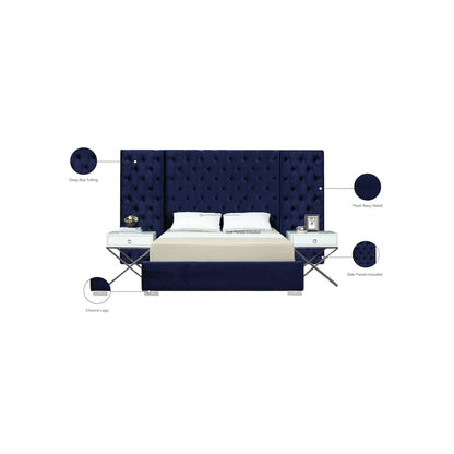 Grande Navy Velvet Queen Bed