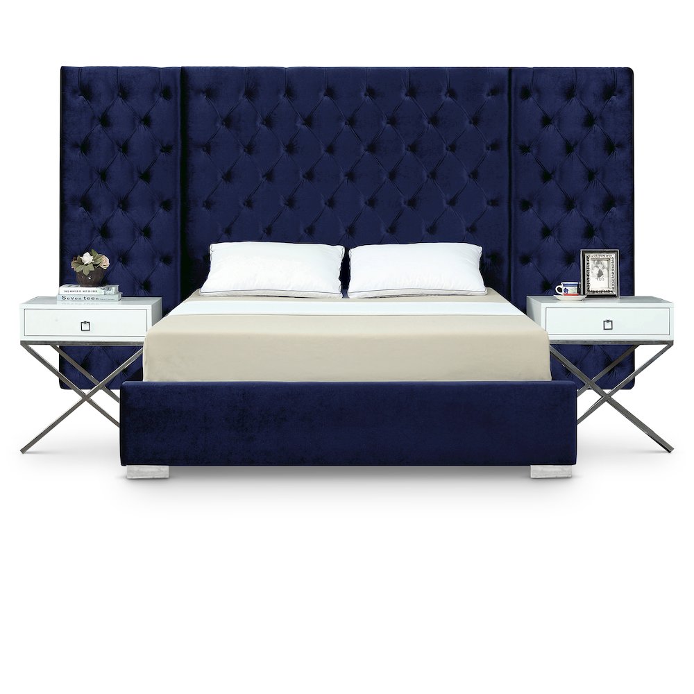 Grande Navy Velvet Queen Bed