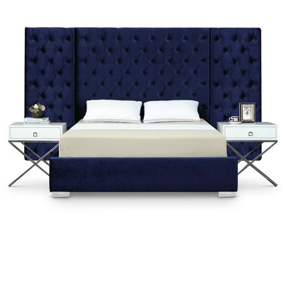 Grande Navy Velvet Queen Bed