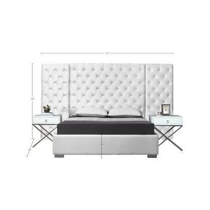 Grande White Velvet Queen Bed