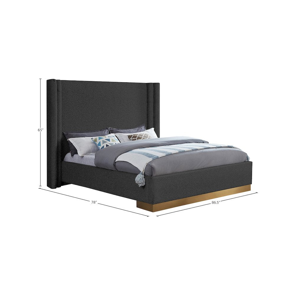 Halton Black Boucle Fabric Queen Bed