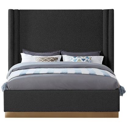 Halton Black Boucle Fabric Queen Bed