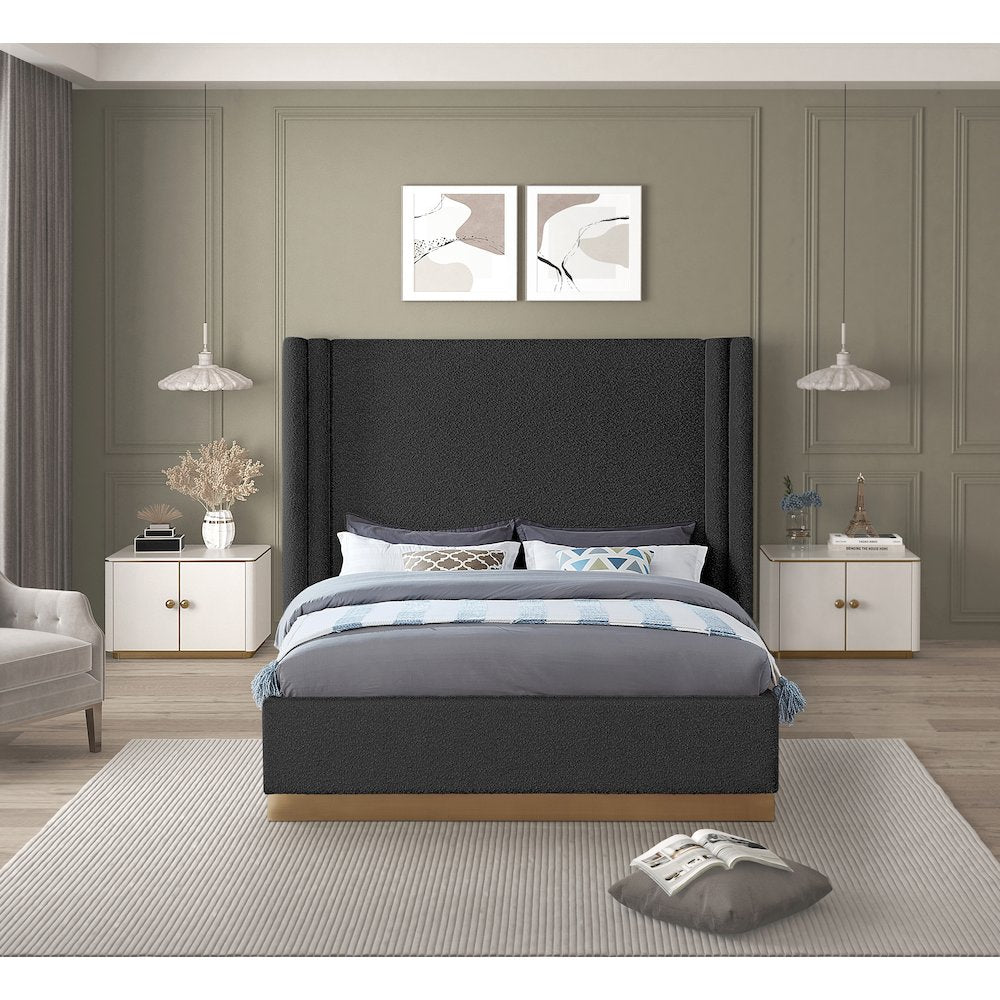 Halton Black Boucle Fabric Queen Bed
