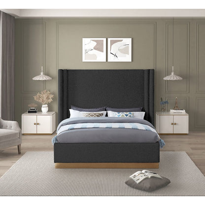 Halton Black Boucle Fabric Queen Bed