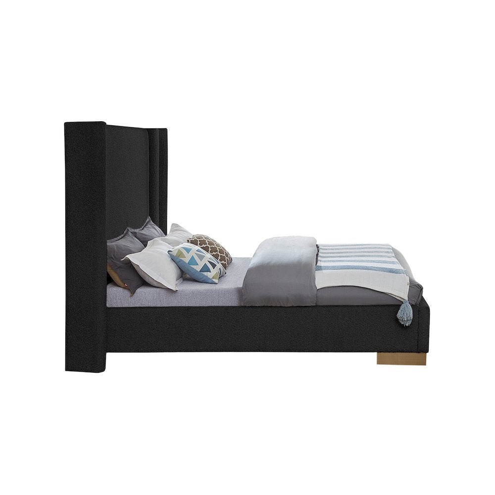 Halton Black Boucle Fabric Queen Bed