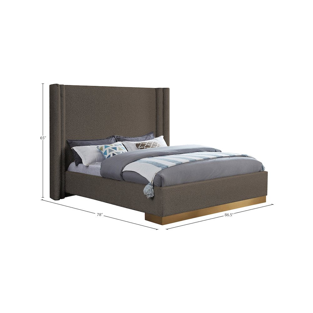 Halton Brown Boucle Fabric Queen Bed