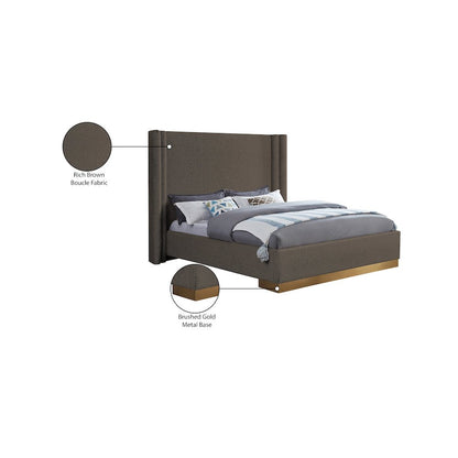 Halton Brown Boucle Fabric Queen Bed