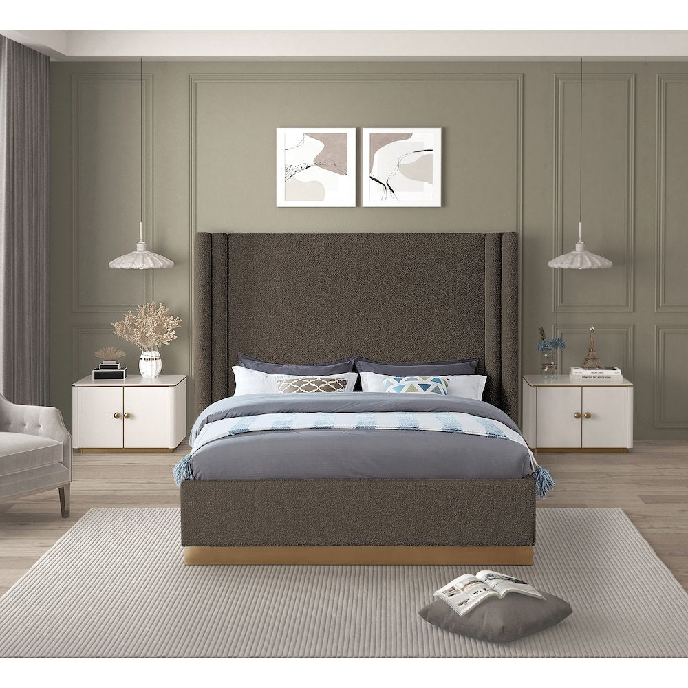 Halton Brown Boucle Fabric Queen Bed