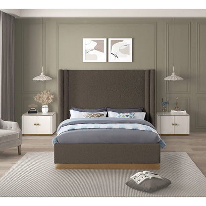 Halton Brown Boucle Fabric Queen Bed