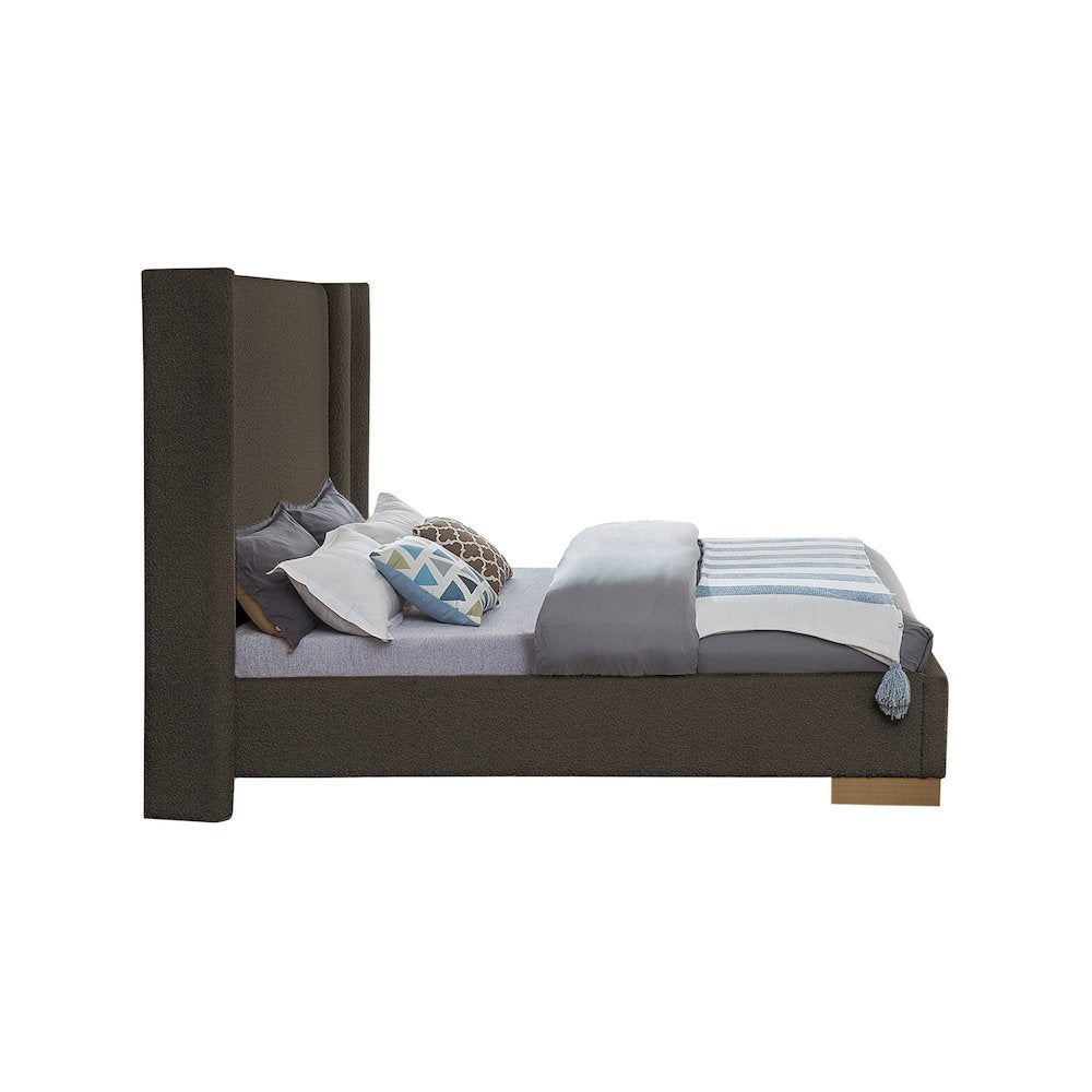 Halton Brown Boucle Fabric Queen Bed