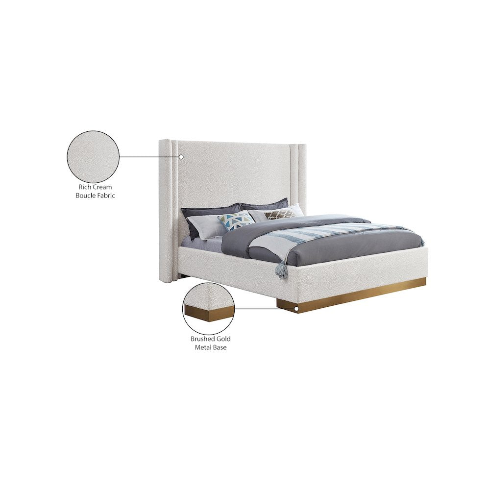 Halton Cream Boucle Fabric Queen Bed